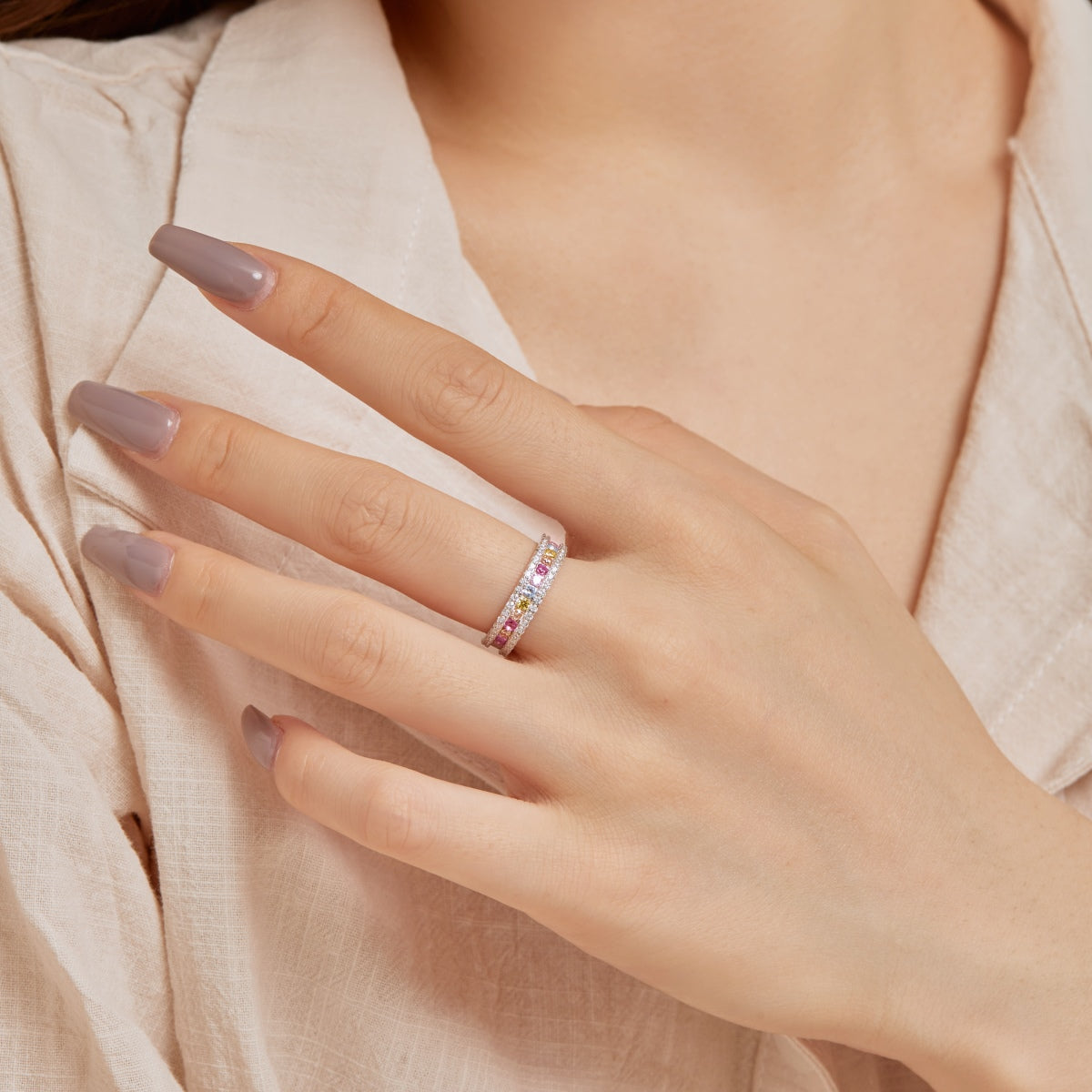 [Sparkling Aurora]Delicate Colorful Round Cut Daily Ring