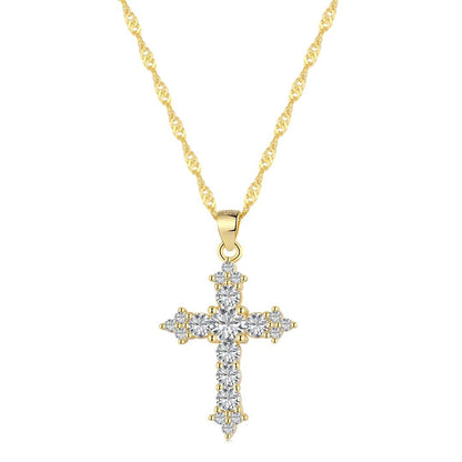 [Sparkling Aurora]Delicate Cross Shape Necklace