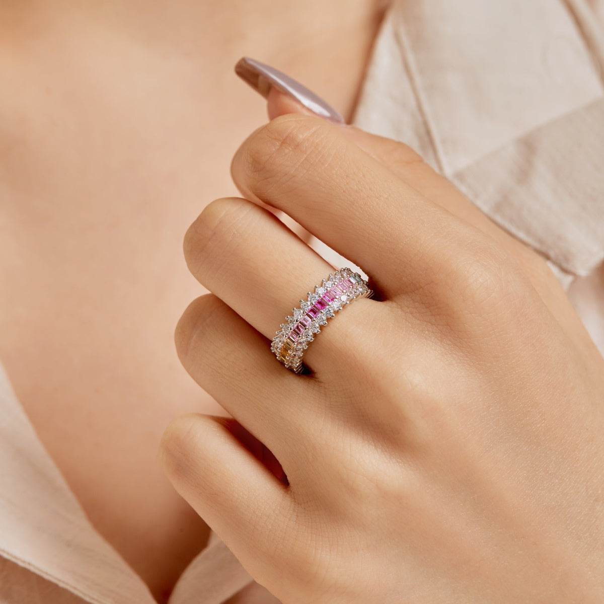 [Sparkling Aurora]Ornate Colorful Radiant Cut Daily Ring