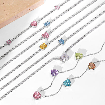 [Sparkling Aurora]Dazzling Pink Heart Flower Necklace