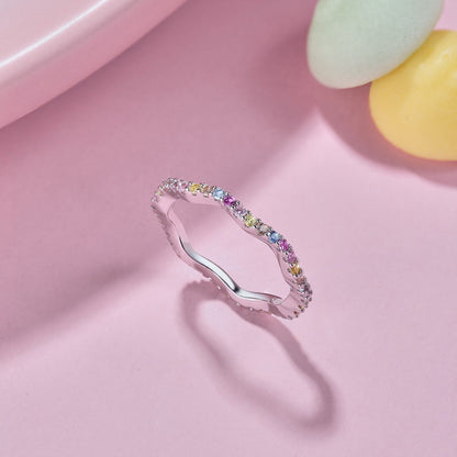 [Sparkling Aurora]Dainty Colorful Round Cut Party Ring