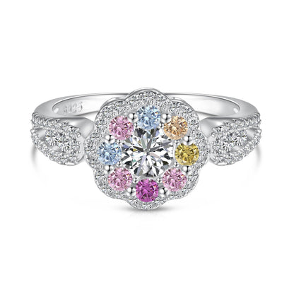 [Sparkling Aurora]Delicate Colorful Round Cut Flower Shape Wedding Ring