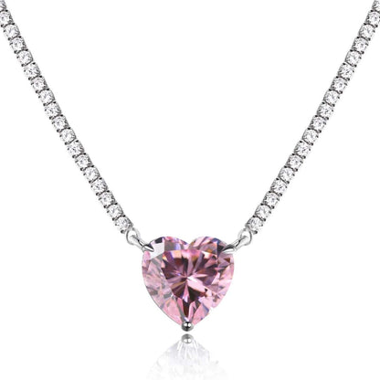 [Sparkling Aurora]8.0 Carat Versatile Colorful Sweet Heart-Shaped Tennis Necklace