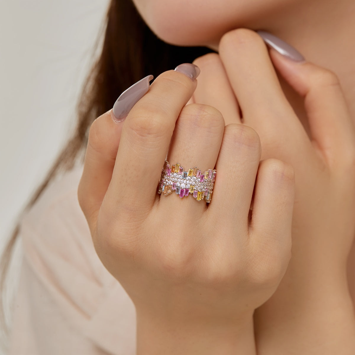 [Sparkling Aurora]Luxurious Colorful Radiant Cut Daily Ring