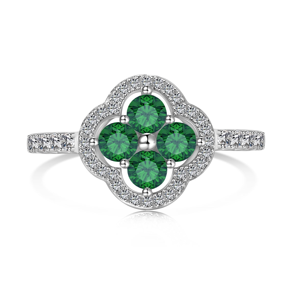 [Sparkling Aurora]Four Leaf Clover Flower Design Ring