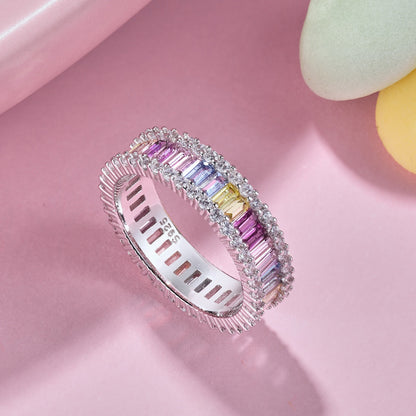 [Sparkling Aurora]Dainty Kaleidoscopic Emerald Cut Daily Ring