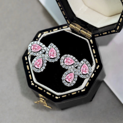 [Sparkling Aurora]Ornate Flower Shape Pear Cut Lover Earrings