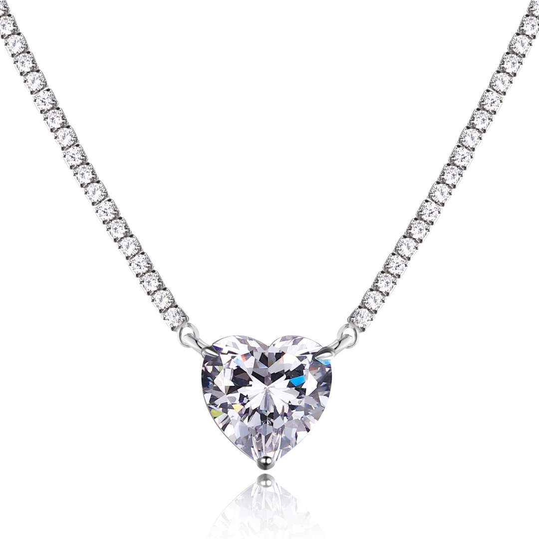 [Sparkling Aurora]8.0 Carat Versatile Colorful Sweet Heart-Shaped Tennis Necklace