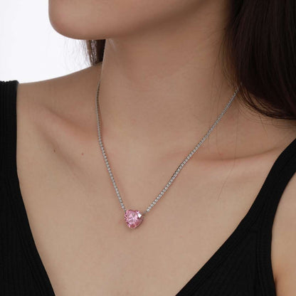 [Sparkling Aurora]8.0 Carat Versatile Colorful Sweet Heart-Shaped Tennis Necklace