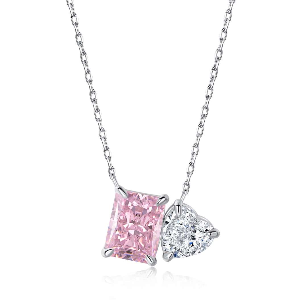 [Sparkling Aurora]Dazzling Square & Heart Shape Necklace