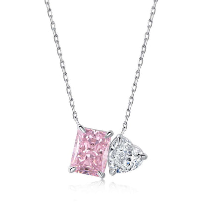 [Sparkling Aurora]Dazzling Square & Heart Shape Necklace