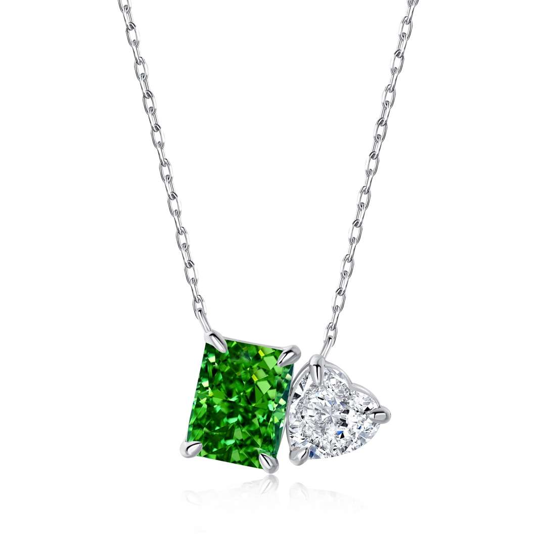 [Sparkling Aurora]Dazzling Square & Heart Shape Necklace