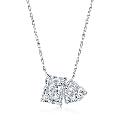 [Sparkling Aurora]Dazzling Square & Heart Shape Necklace