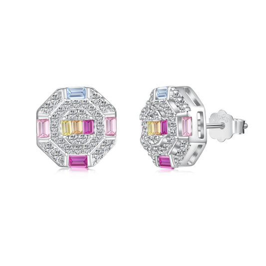 [Sparkling Aurora]Ornate Colorful Octagon Shape Daily Earrings