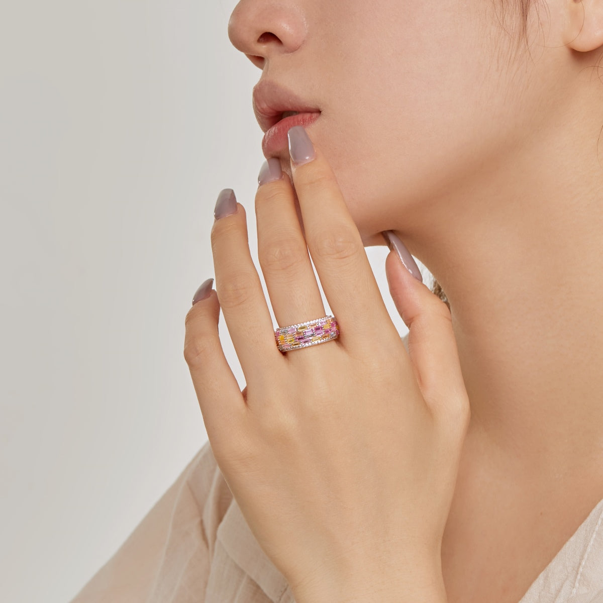 [Sparkling Aurora]Radiant Colorful Radiant Cut Daily Ring