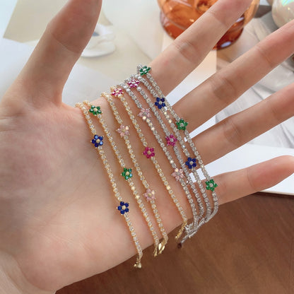 [Sparkling Aurora]Sparkling Flower Shape Tennis Bracelet