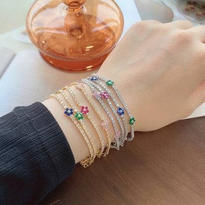 [Sparkling Aurora]Sparkling Flower Shape Tennis Bracelet