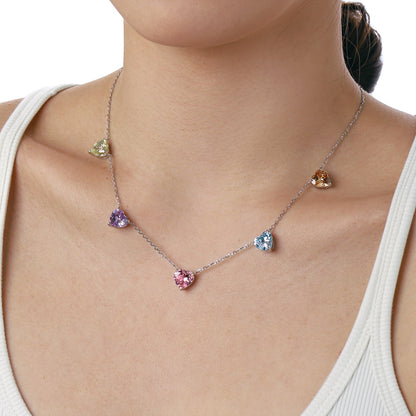 [Sparkling Aurora]Sparkling Colorful Heart Cut Necklace