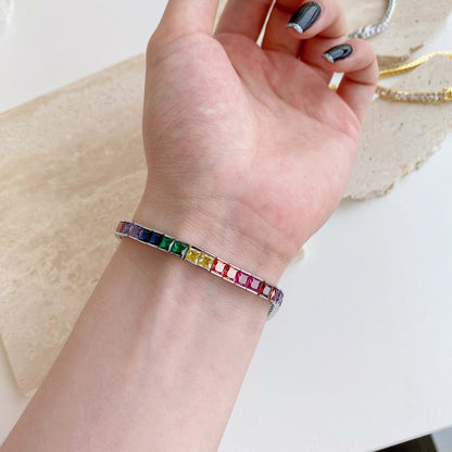 [Sparkling Aurora]Radiant Colorful Princess Cut Tennis Bracelet