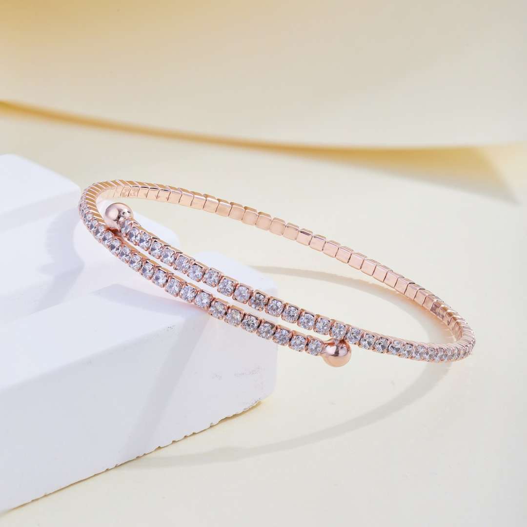 [Sparkling Aurora]Row of Diamonds Round Fashion Bracelet