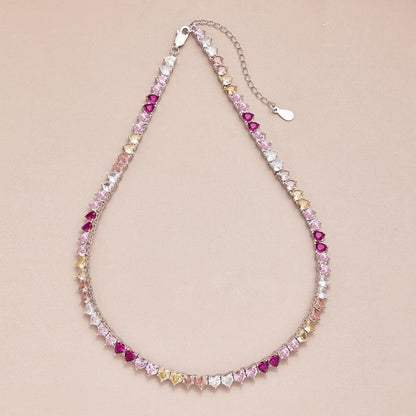 [Sparkling Aurora]Sparkling Colorful Full Heart Tennis Necklace