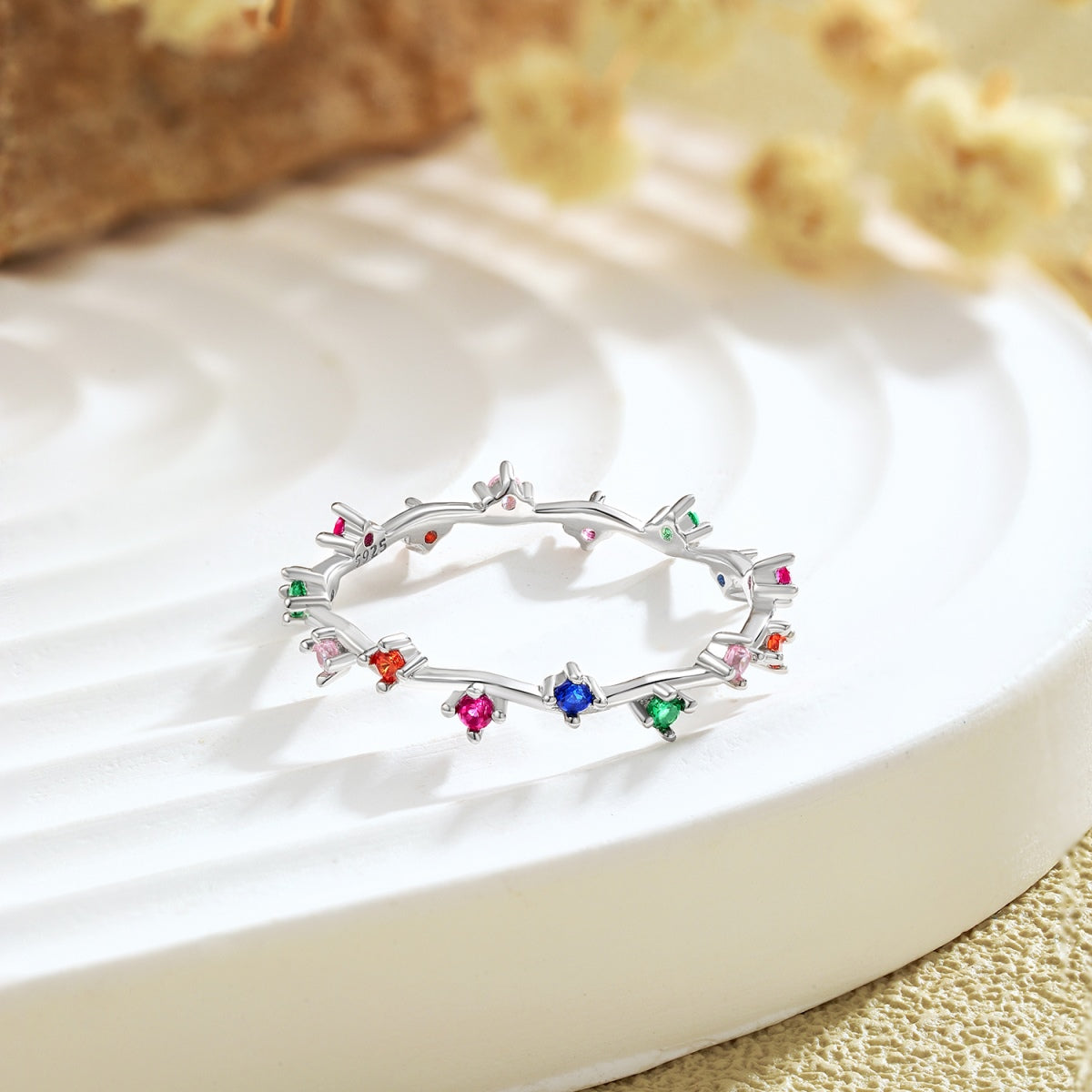 [Sparkling Aurora]Radiant Colorful Round Cut Daily Ring