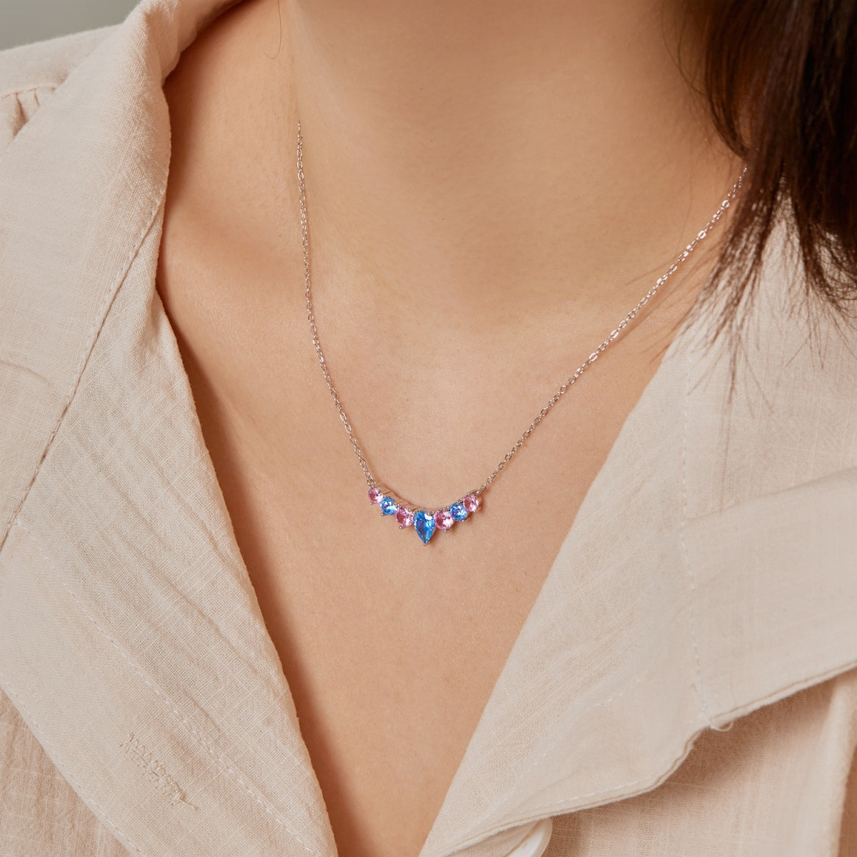 [Sparkling Aurora]Dainty Colorful Heart Necklace