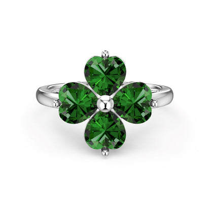 [Sparkling Aurora]Heart-shaped Four-Leaf Clover Ball Ring