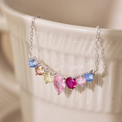 [Sparkling Aurora]Dainty Colorful Heart Necklace