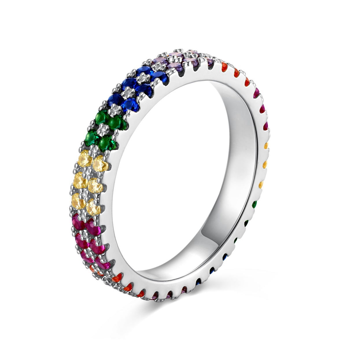 [Sparkling Aurora]Unique Colorful Round Cut Tennis Ring