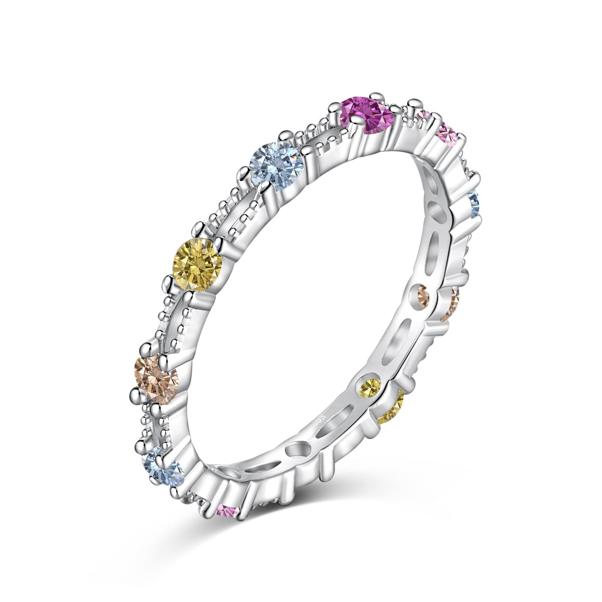 [Sparkling Aurora]Sparkling Colorful Round Cut Tennis Ring