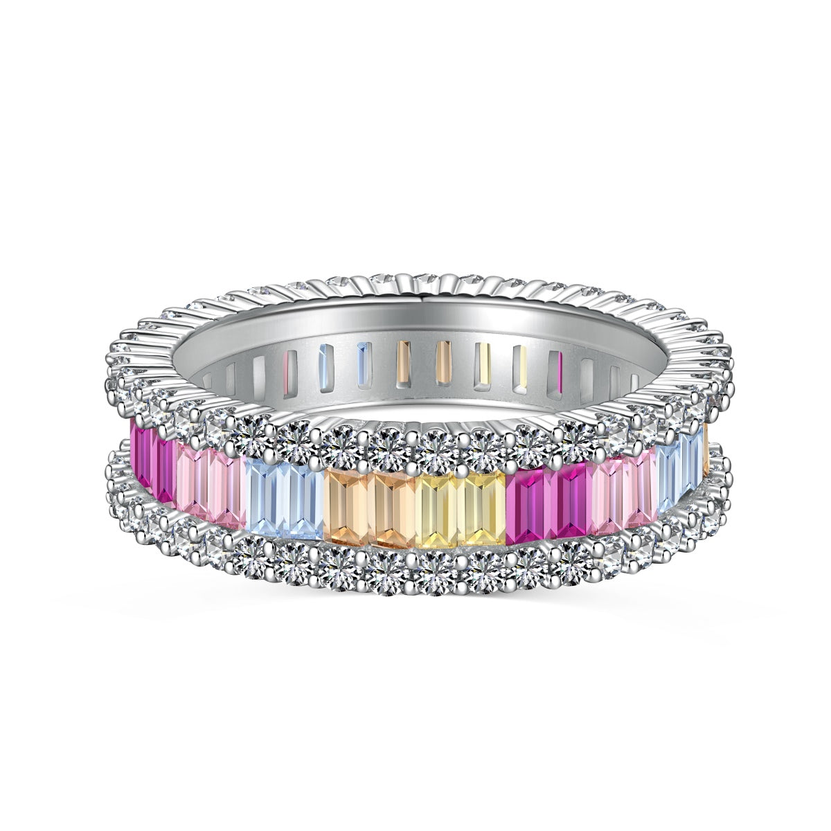 [Sparkling Aurora]Dainty Kaleidoscopic Emerald Cut Daily Ring