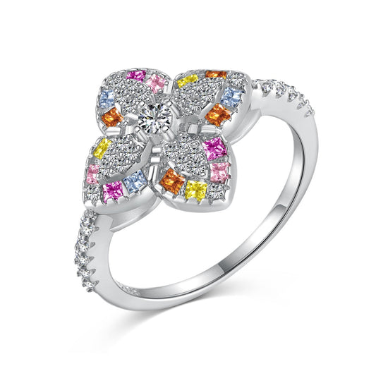 [Sparkling Aurora]Luxurious Colorful Flower Shape Banquet Ring