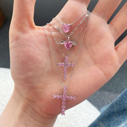 [Sparkling Aurora]Heart Shape Main Stone Pendant Collarbone Necklace