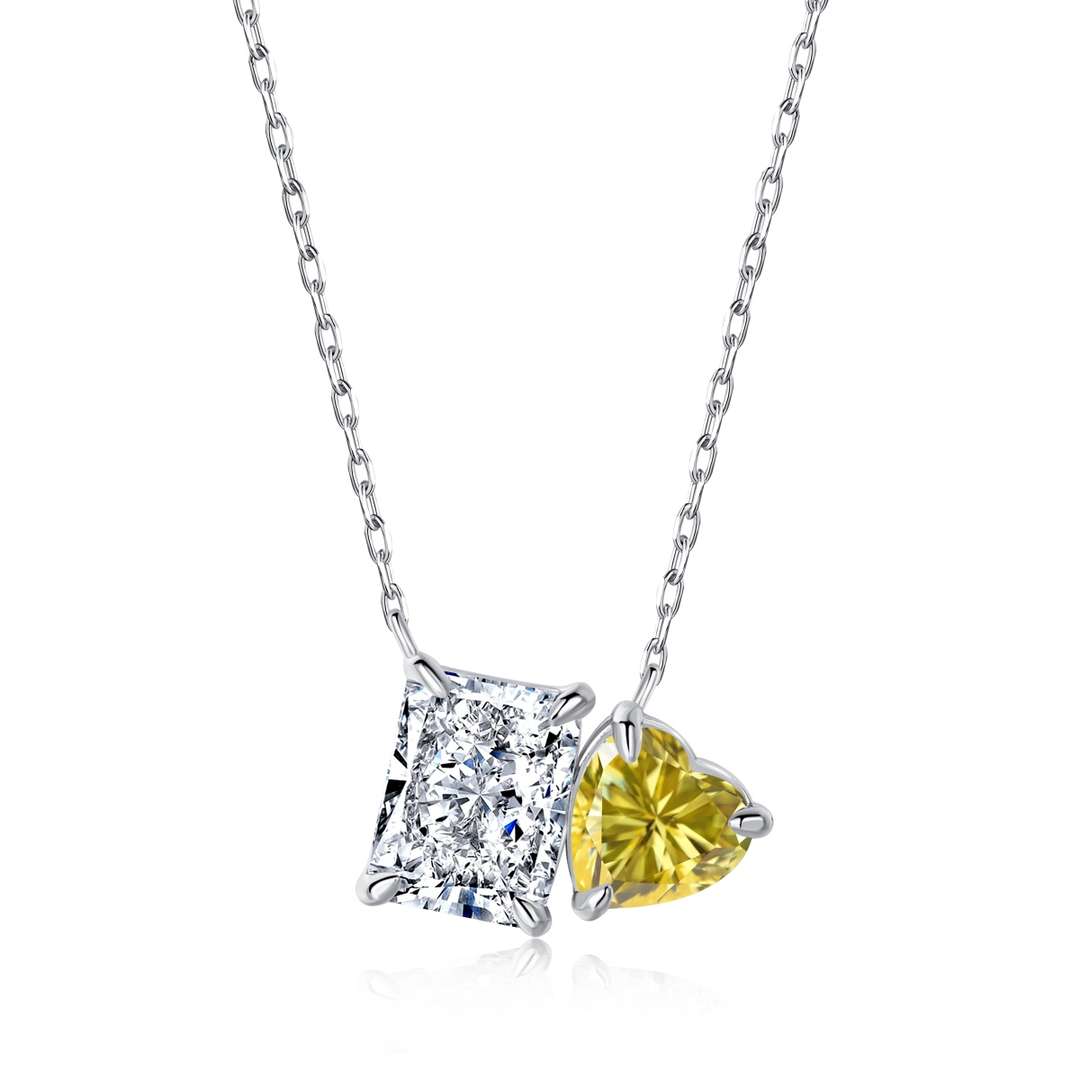 [Sparkling Aurora]Dazzling Square & Heart Shape Necklace