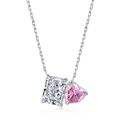 [Sparkling Aurora]Dazzling Square & Heart Shape Necklace