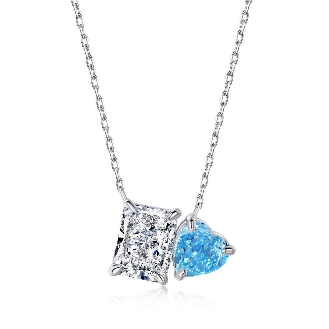 [Sparkling Aurora]Dazzling Square & Heart Shape Necklace