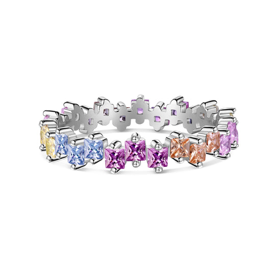 [Sparkling Aurora]Mixed Colorful Square Staggered Rings