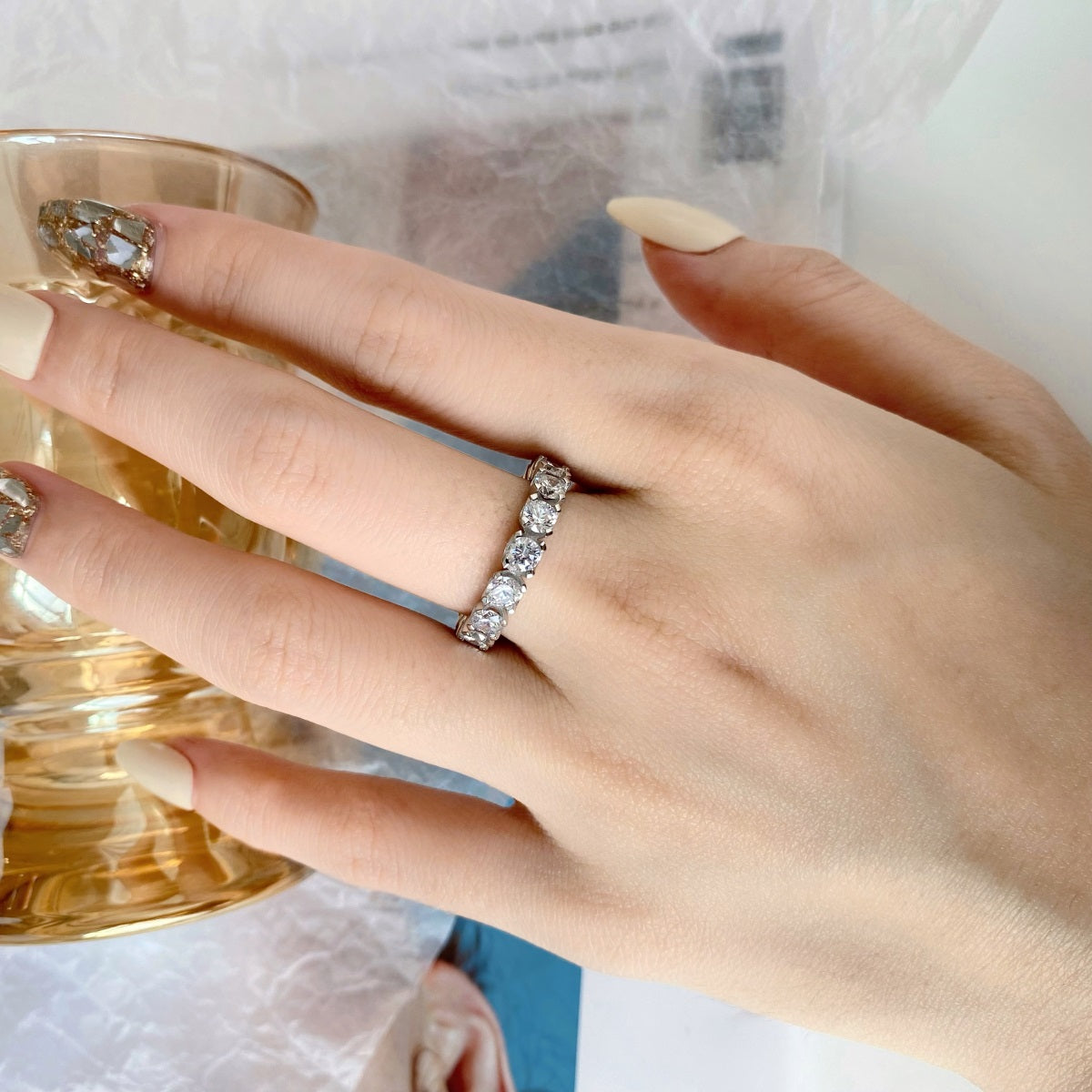 [Sparkling Aurora]Eternity Round Cut Tennis Ring